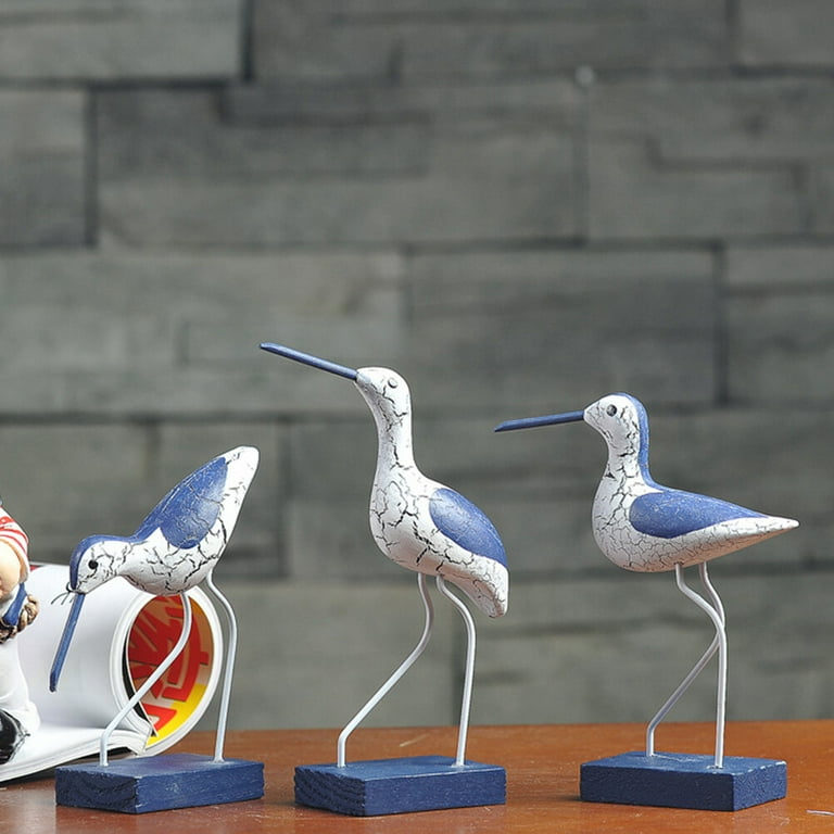3pcs Wooden Seagulls Birds Nautical Figurine Decor