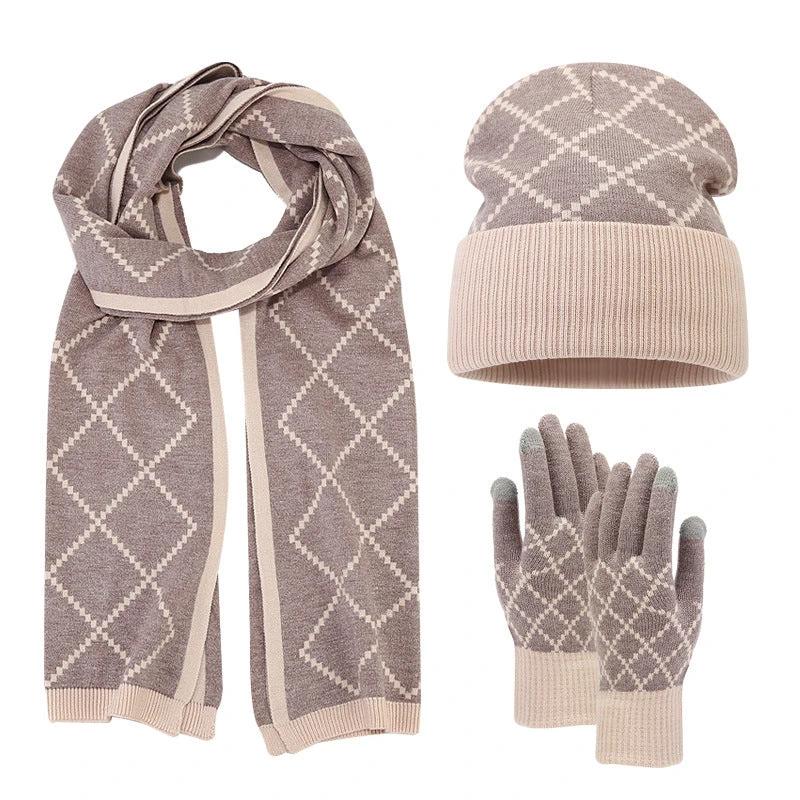 Cashmere 3-in-1 Winter Set Hat Scarf and Gloves with Fleece Lining Valentine Clothing Accessories