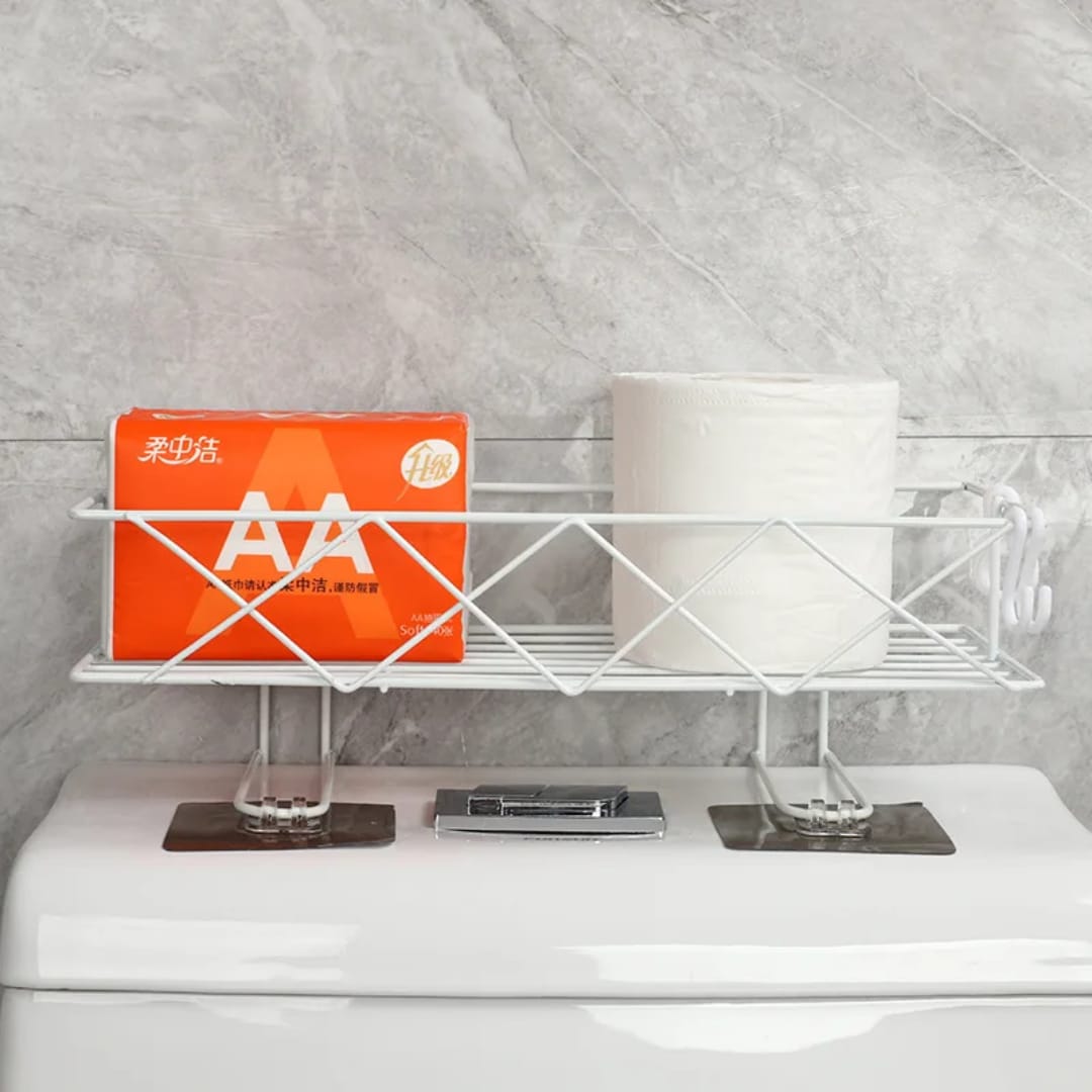 Bathroom Toilet Rack Wrought Iron Wall Organizer Black