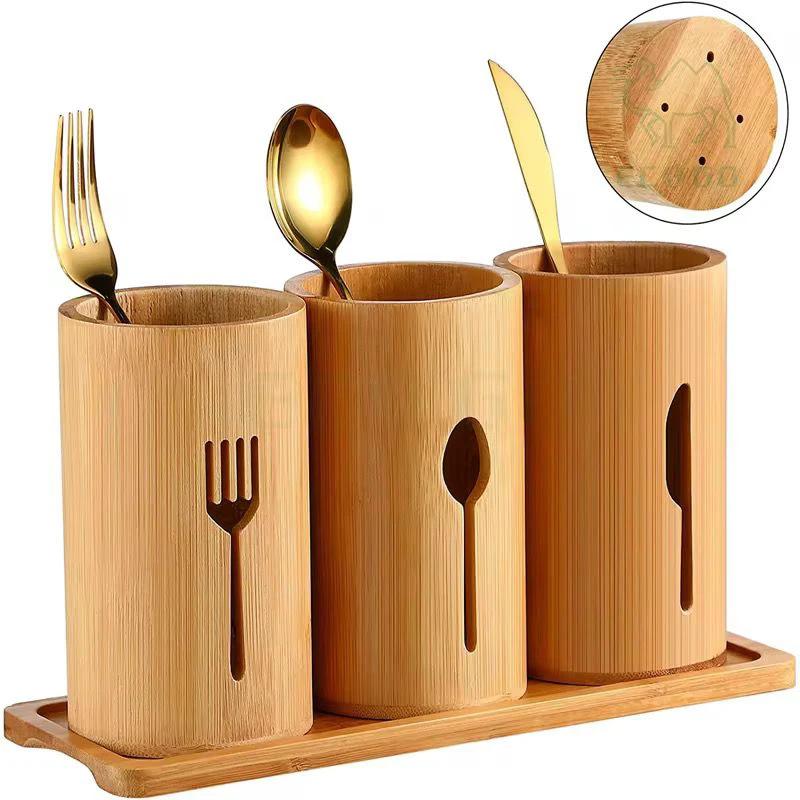 4 in 1 Eco-Friendly Bamboo Cutlery Organizer Flatware Trays