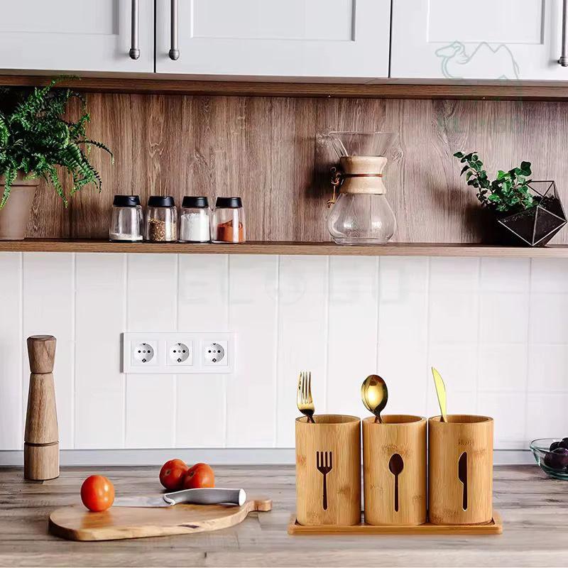 4 in 1 Eco-Friendly Bamboo Cutlery Organizer Flatware Trays