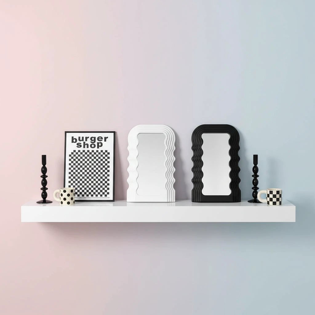 Desktop Wavy Mirror – 42×26cm Modern Framed Decorative Mirror mirrors in decors Mirrors