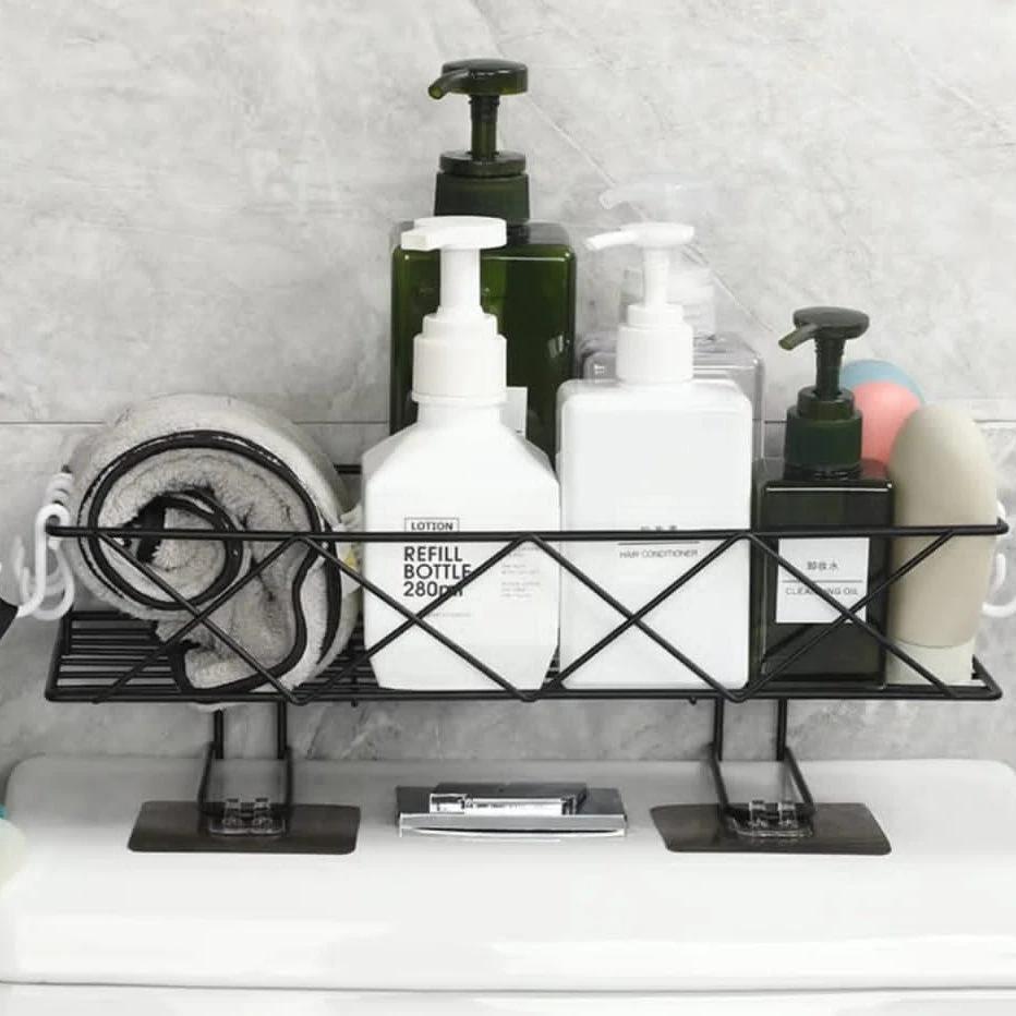 Bathroom Toilet Rack Wrought Iron Wall Organizer Black Bathroom organiser Wall-Mounted Caddies