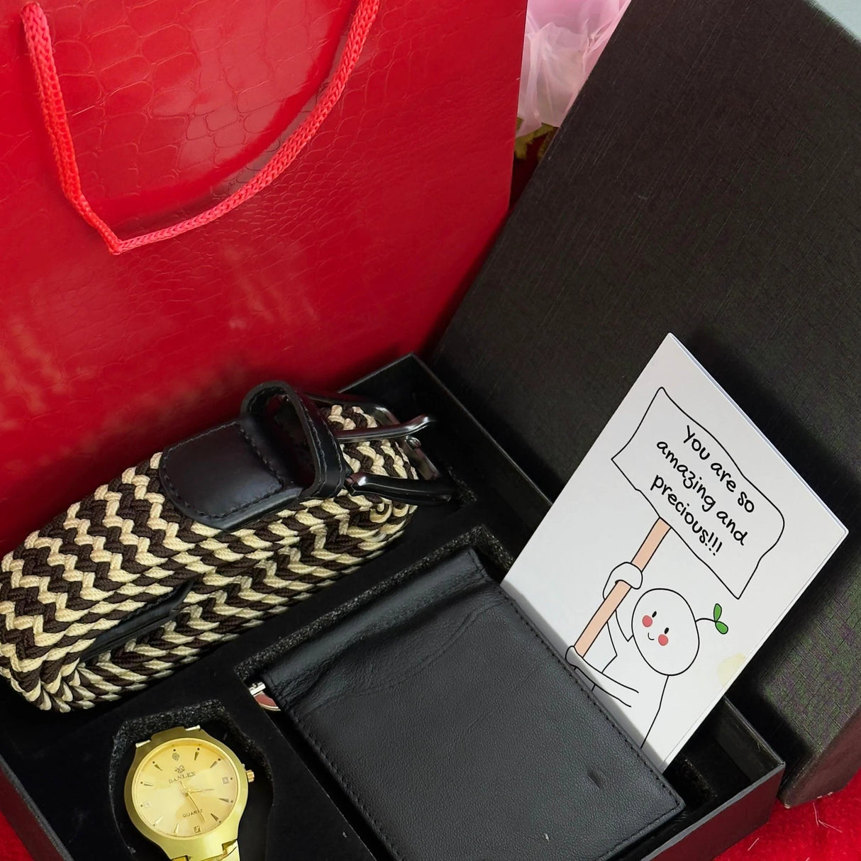 Valentines Men Gift Set with Engraved Watch Belt and Wallet Valentine nen gift Outfit Sets