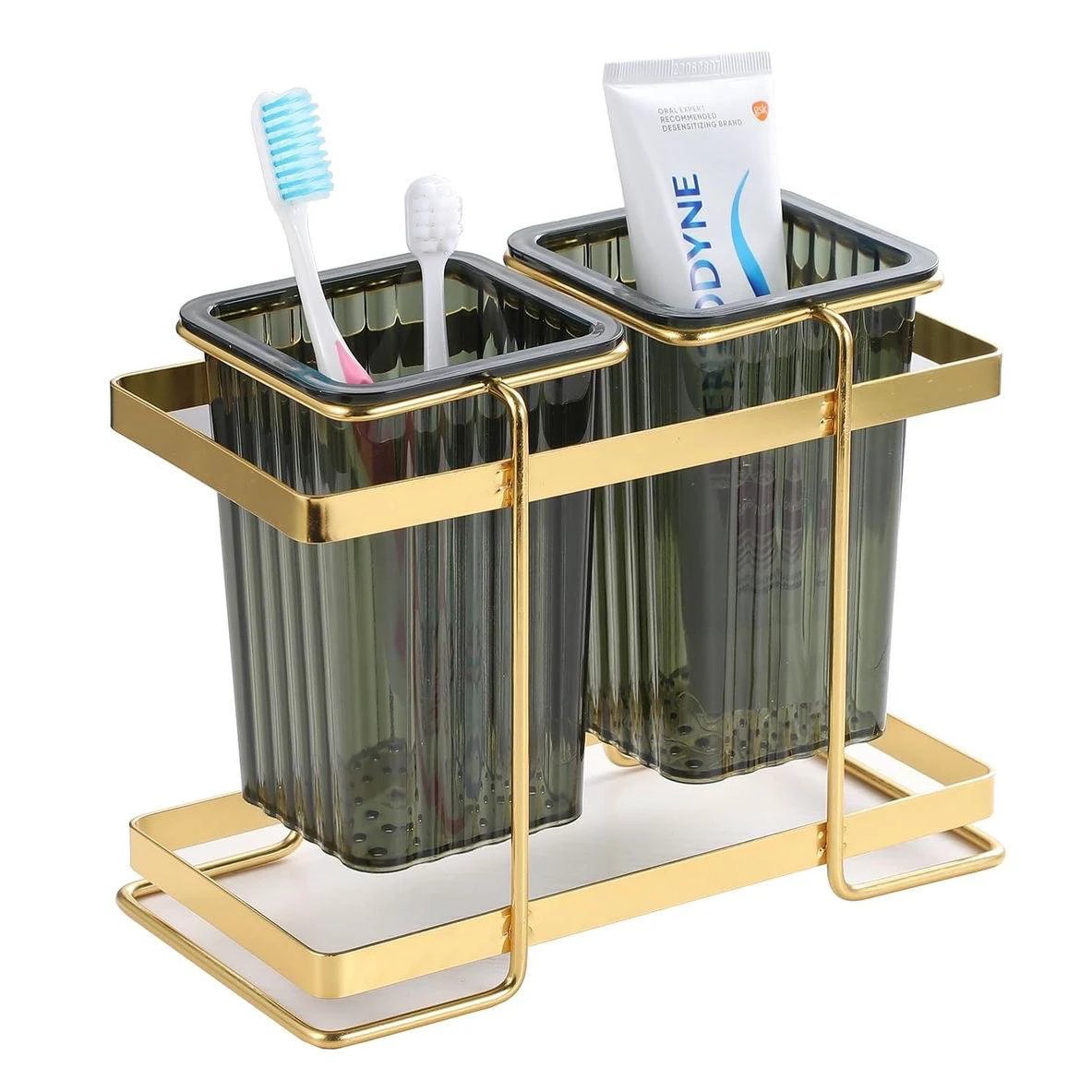 Modern Double Cutlery & Toothbrush Holder with Tray Toothpick Holders