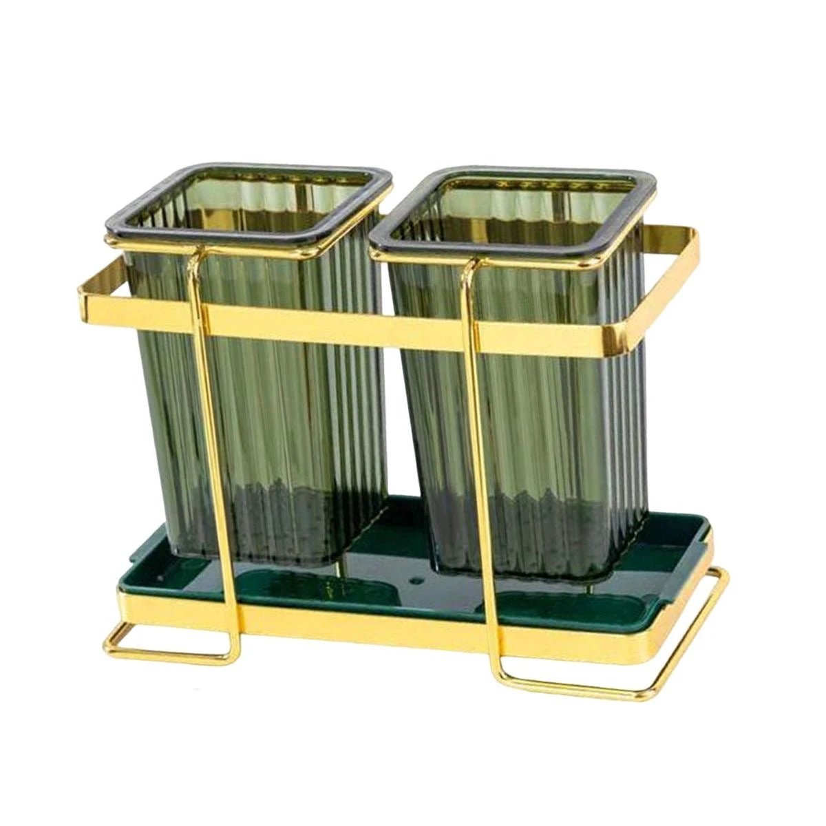 Modern Double Cutlery & Toothbrush Holder with Tray Toothpick Holders