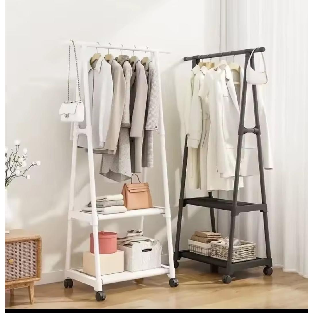 Indoor Triangular Coat Rack with Wheels Multi-Layer Mobile Hanging Rack