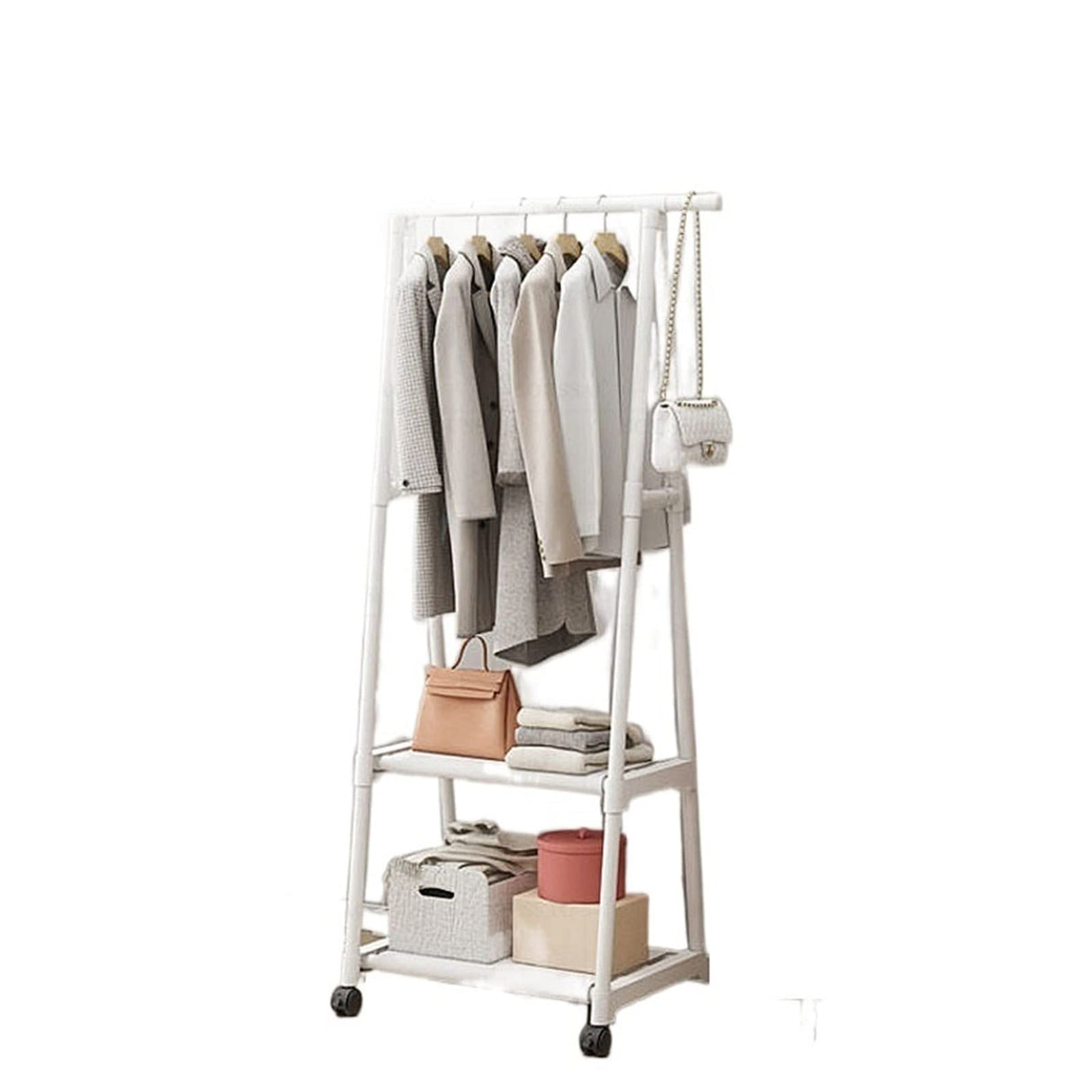Indoor Triangular Coat Rack with Wheels Multi-Layer Mobile Hanging Rack