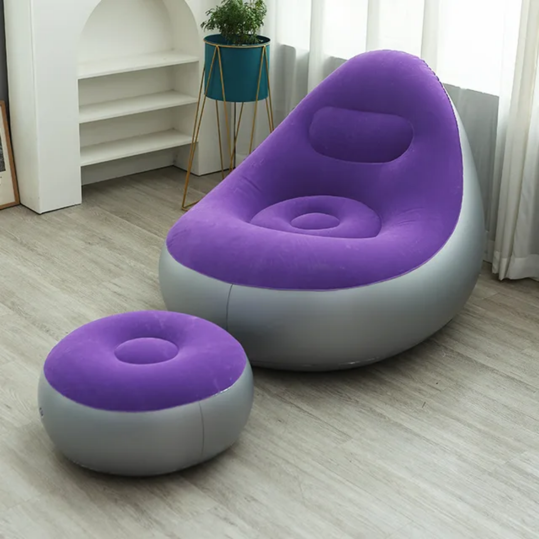 Inflatable Deluxe Lounge Seat with Footrest & Free Manual Pump – 2pcs Set