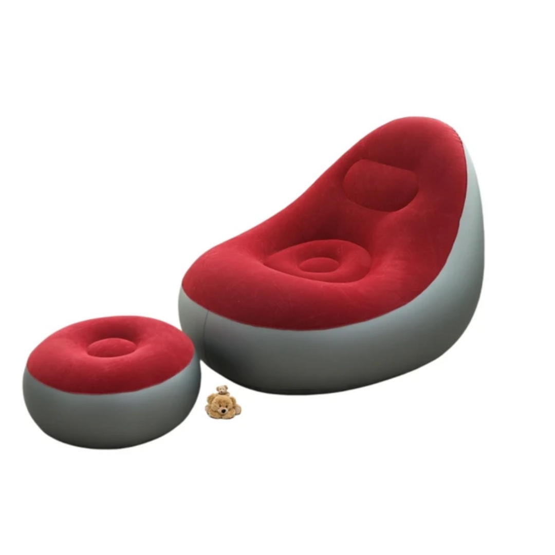Inflatable Deluxe Lounge Seat with Footrest & Free Manual Pump – 2pcs Set