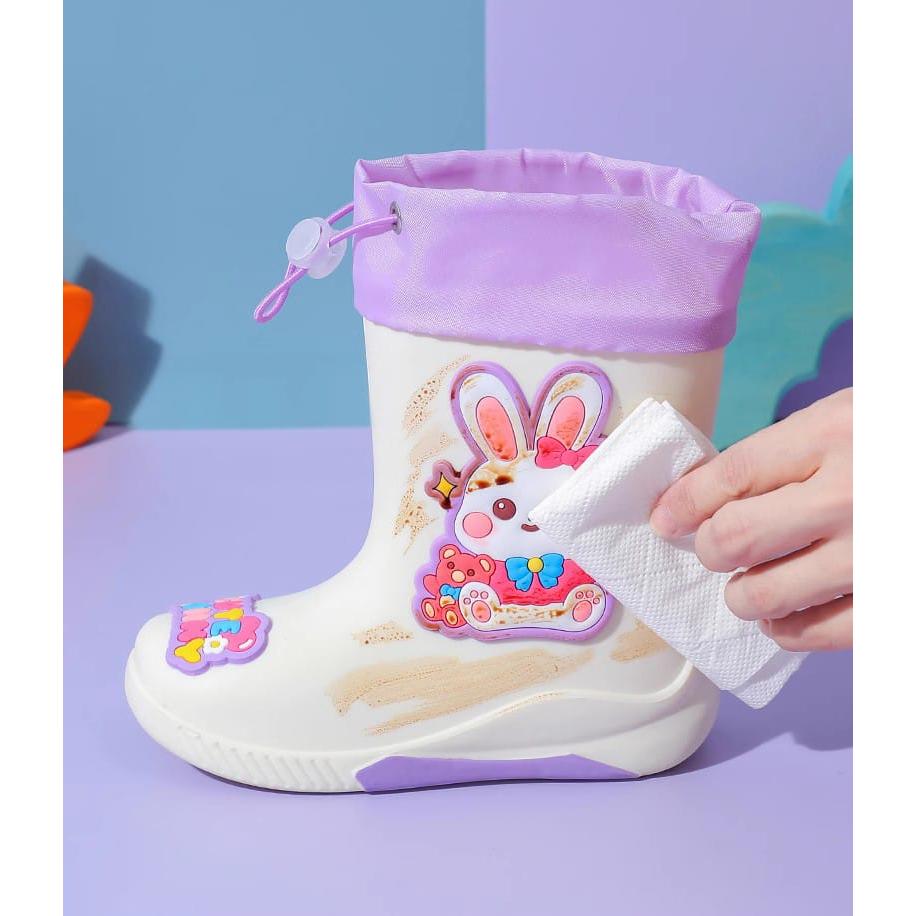 Kids Cartoon Theme Waterproof Gumboots with Adjustable Tie Loop