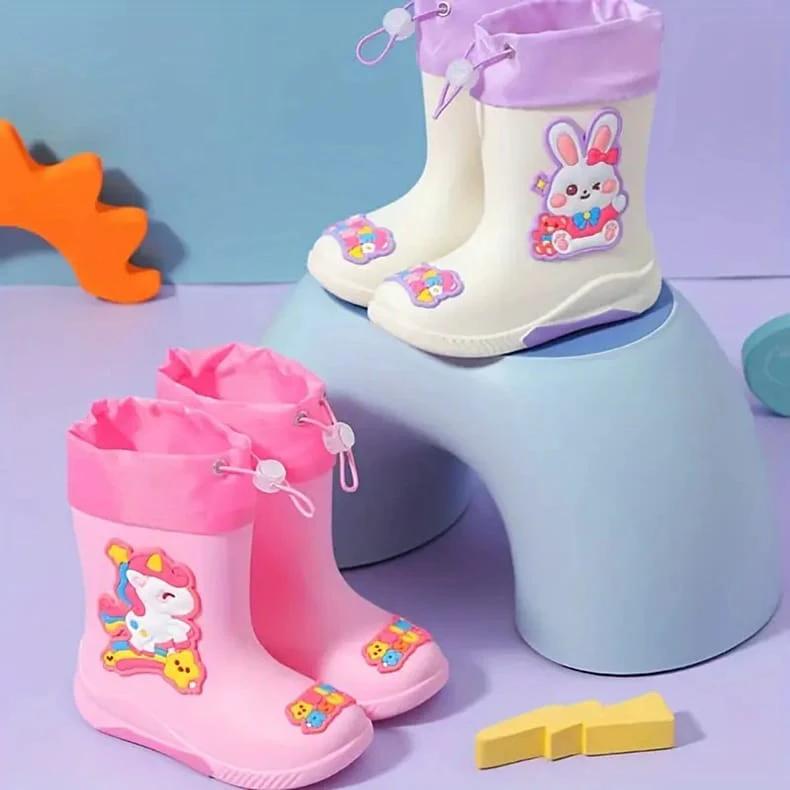 Kids Cartoon Theme Waterproof Gumboots with Adjustable Tie Loop Kids essential Baby & Toddler Boots