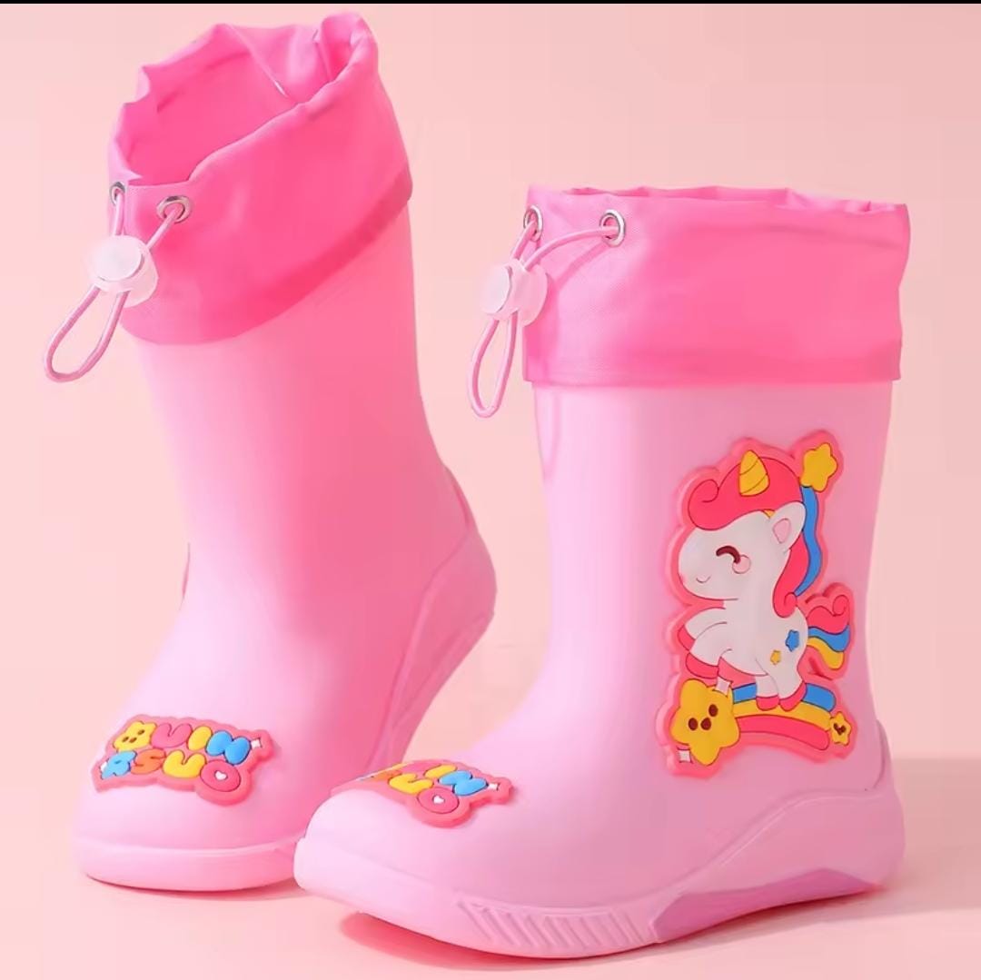 Kids Cartoon Theme Waterproof Gumboots with Adjustable Tie Loop