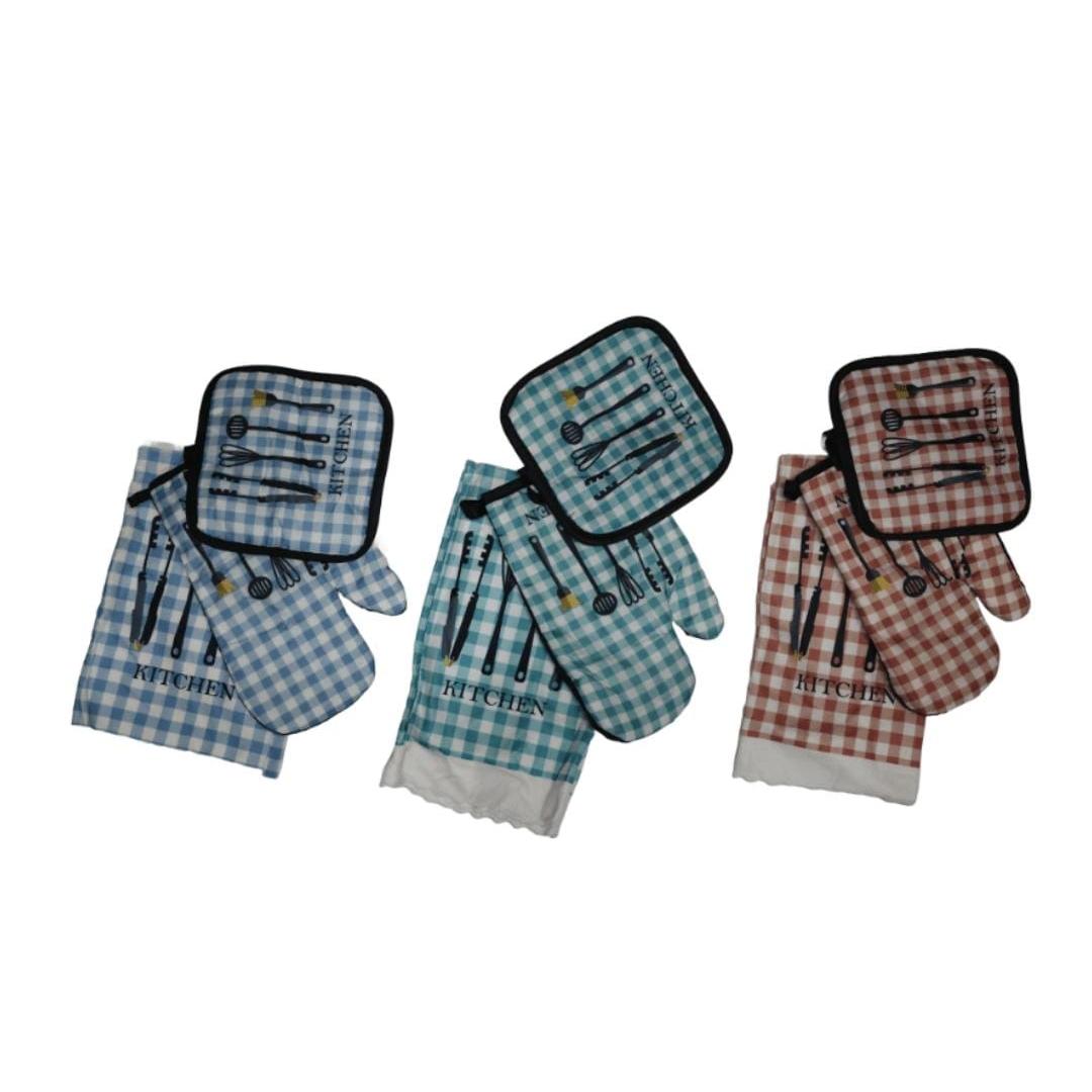 Kitchen Mittens, Pot Rest Holder, and Towel for Cooking and Baking 3pcs Set