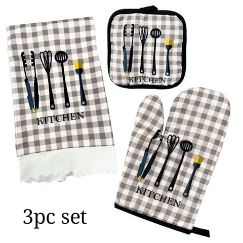 Kitchen Mittens, Pot Rest Holder, and Towel for Cooking and Baking 3pcs Set