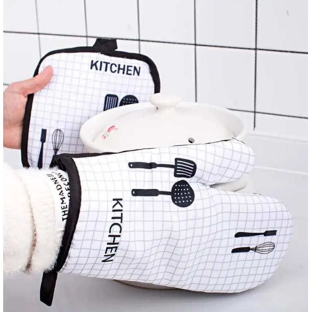 Kitchen Mittens, Pot Rest Holder, and Towel for Cooking and Baking 3pcs Set