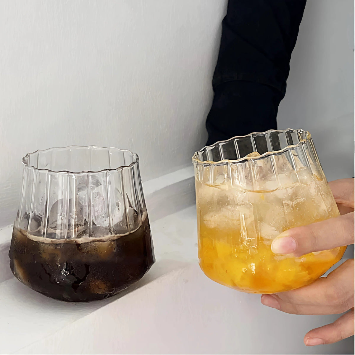 Korean Style Heat Resistant High Borosilicate Vertical Line Glass 350ml Glassware Wine Glasses