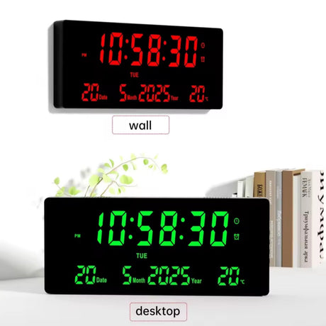 LED Digital Clock with Alarm, Date, and Temperature Display