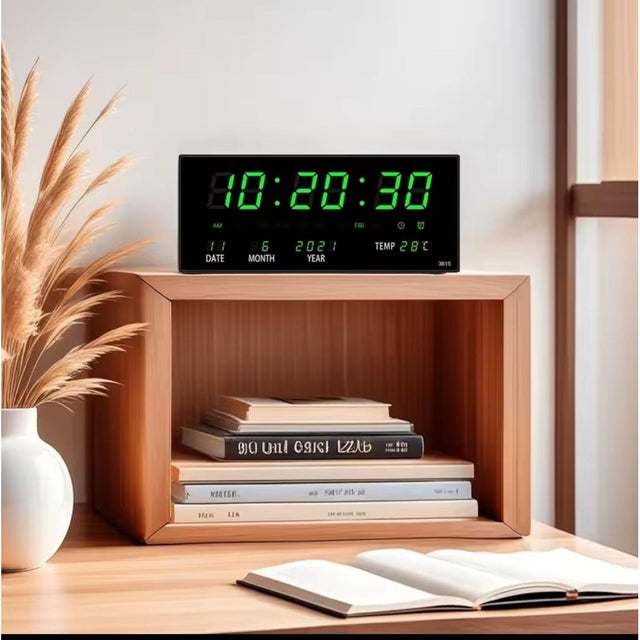 LED Digital Clock with Alarm, Date, and Temperature Display