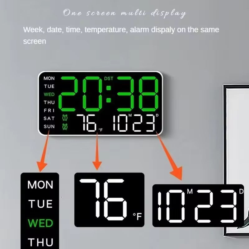 LED Digital Wall Clock – Multifunctional 16-Inch Display with Temperature, Alarm & Timer