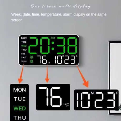 LED Digital Wall Clock – Multifunctional 16-Inch Display with Temperature, Alarm & Timer