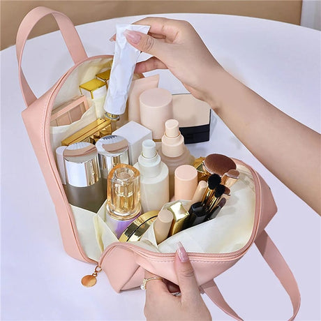 Large Capacity PU Leather Durable Makeup Toiletries Travel Essentials Bag