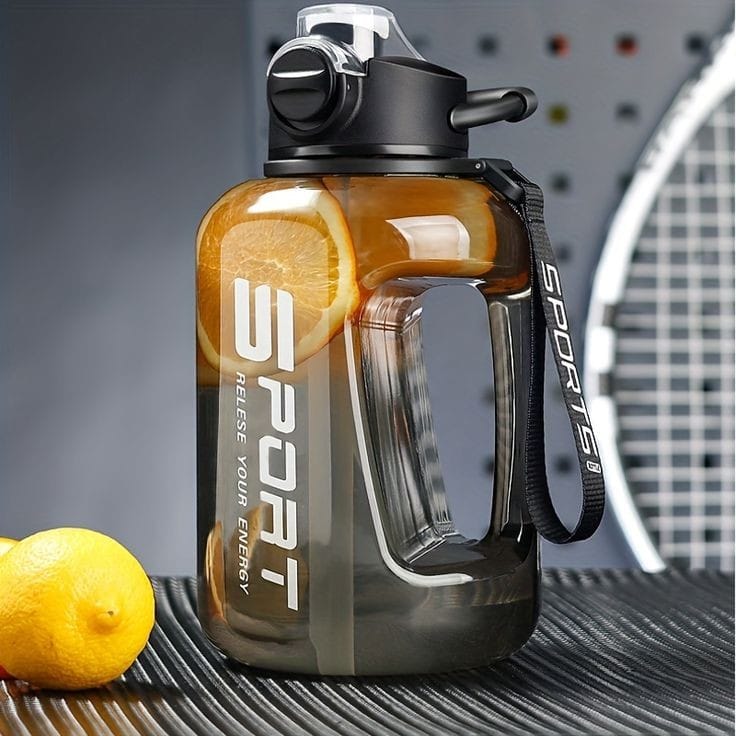 Large Capacity Water Bottle with Flip Lid, Straw, and Detachable Strap for Daily Hydration