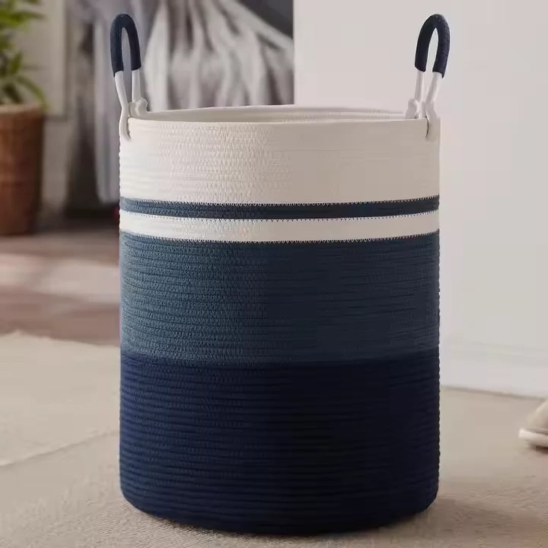 Large Cotton Rope Storage Basket with Handles 50x38cm Decorative Woven Design