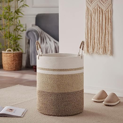 Large Cotton Rope Storage Basket with Handles 50x38cm Decorative Woven Design