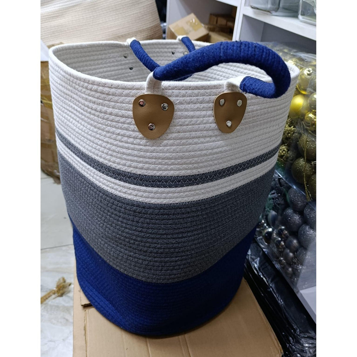 Large Cotton Rope Storage Basket with Handles 50x38cm Decorative Woven Design