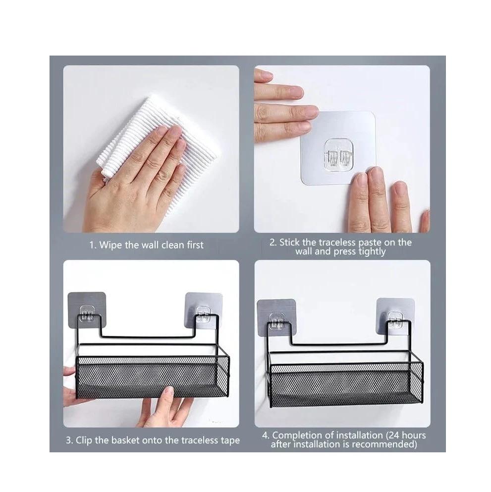 Large Mesh Bathroom Rack | Self-Adhesive Organizer with No Drilling Required Bathroom Storage Bath Caddies