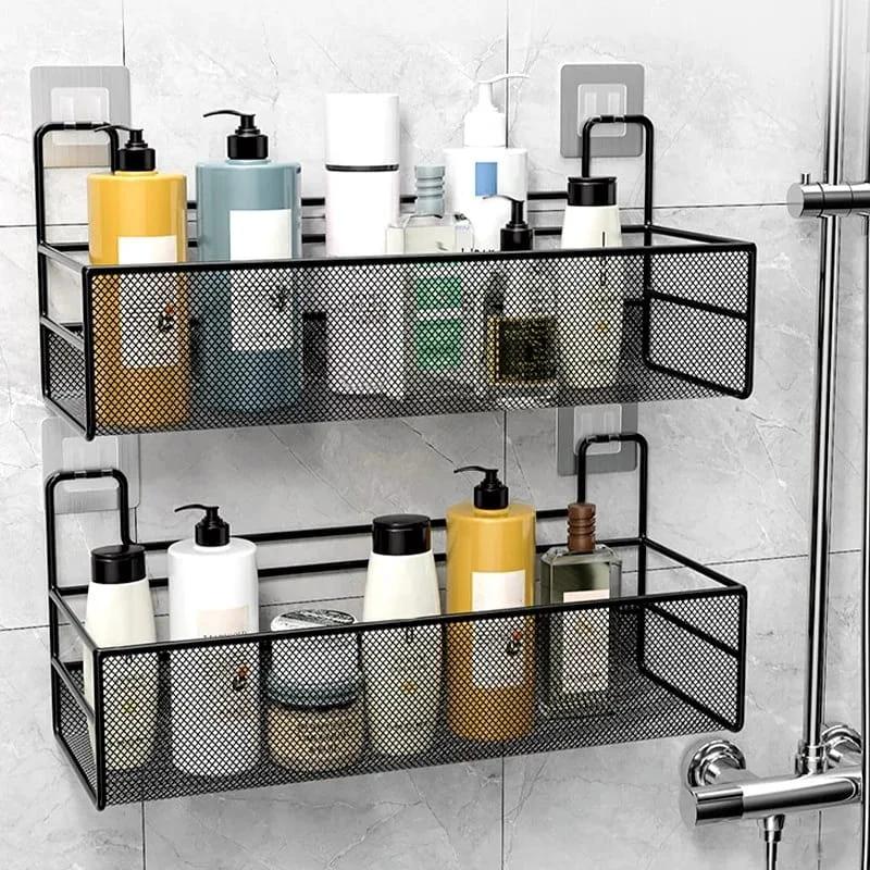 Large Mesh Bathroom Rack | Self-Adhesive Organizer with No Drilling Required Bathroom Storage Bath Caddies