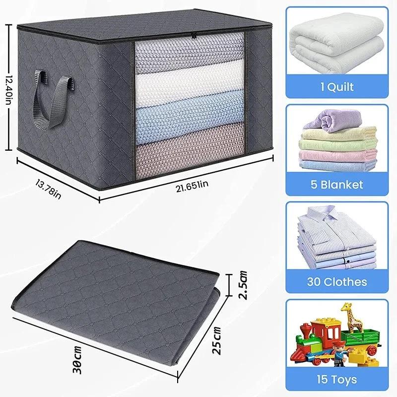 Large Non Woven Storage Organizer Box | 60 x 40 x 35 cm Grey Storage Solution with Transparent Front Window Closet Systems Household Storage Bags