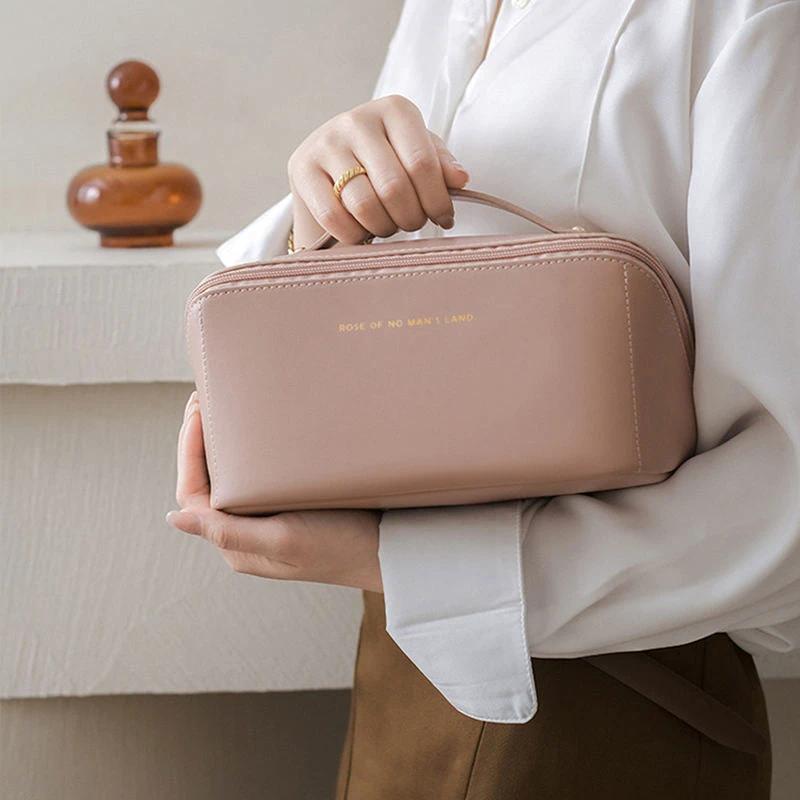 Large Women’s PU Leather Cosmetic Bag | Portable Makeup & Toiletries Organizer Makeup Organizers Makeup Bags