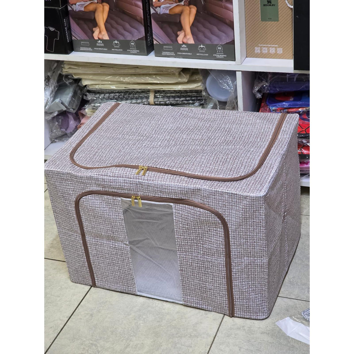 Largest Capacity Zipper Foldable Storage Box with Visible Window – 60 × 40 × 42 cm