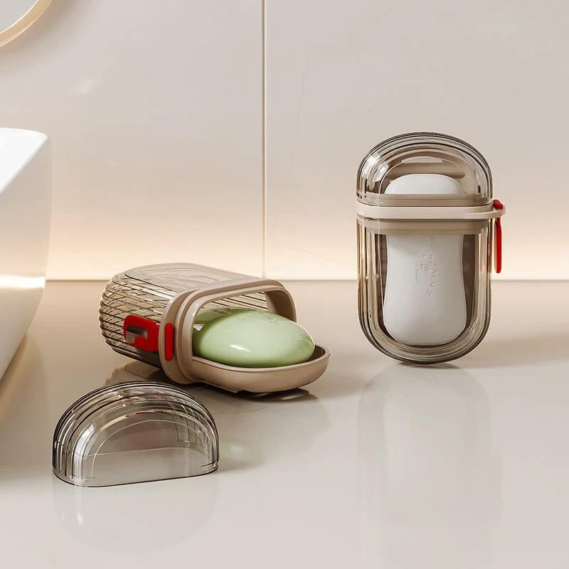 Clear Travel Soap Dish Case – Portable Leak-Proof Sealed Soap Holder with Drain Lid Bathroom Storage Soap Dishes & Holders
