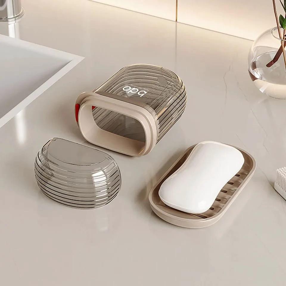 Clear Travel Soap Dish Case – Portable Leak-Proof Sealed Soap Holder with Drain Lid Bathroom Storage Soap Dishes & Holders