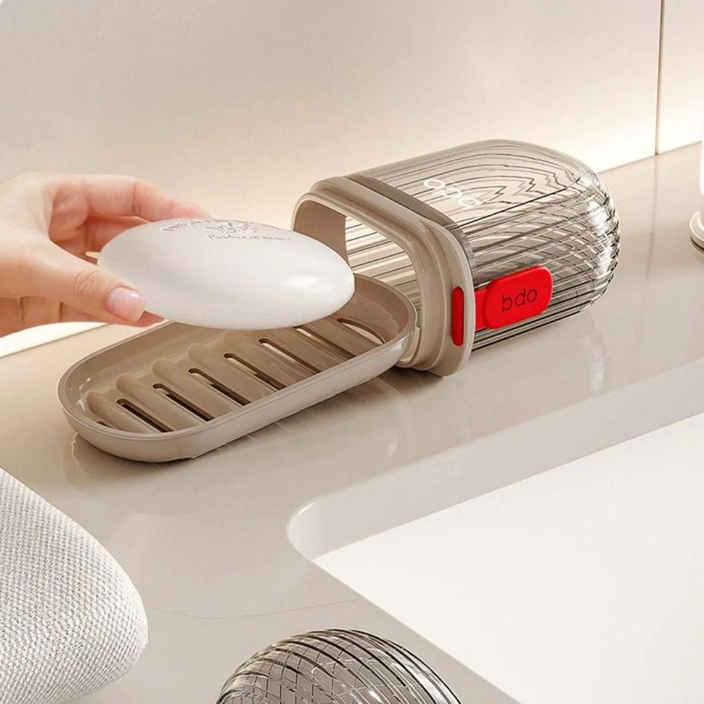 Clear Travel Soap Dish Case – Portable Leak-Proof Sealed Soap Holder with Drain Lid Bathroom Storage Soap Dishes & Holders