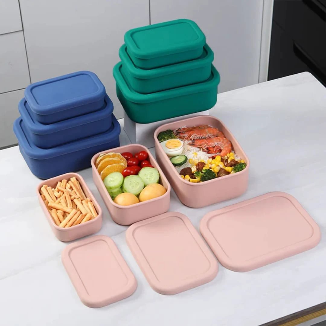 Leak Proof Silicone Lunch Box Set Food Grade Microwave and Dishwasher Safe storage containers Lunch Containers