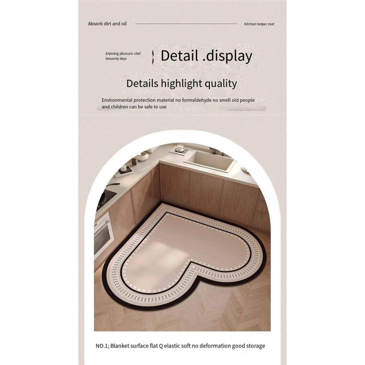 Love-Shaped Kitchen Floor Mat – 90x90cm Absorbent, Non-Slip, Wipable Carpet