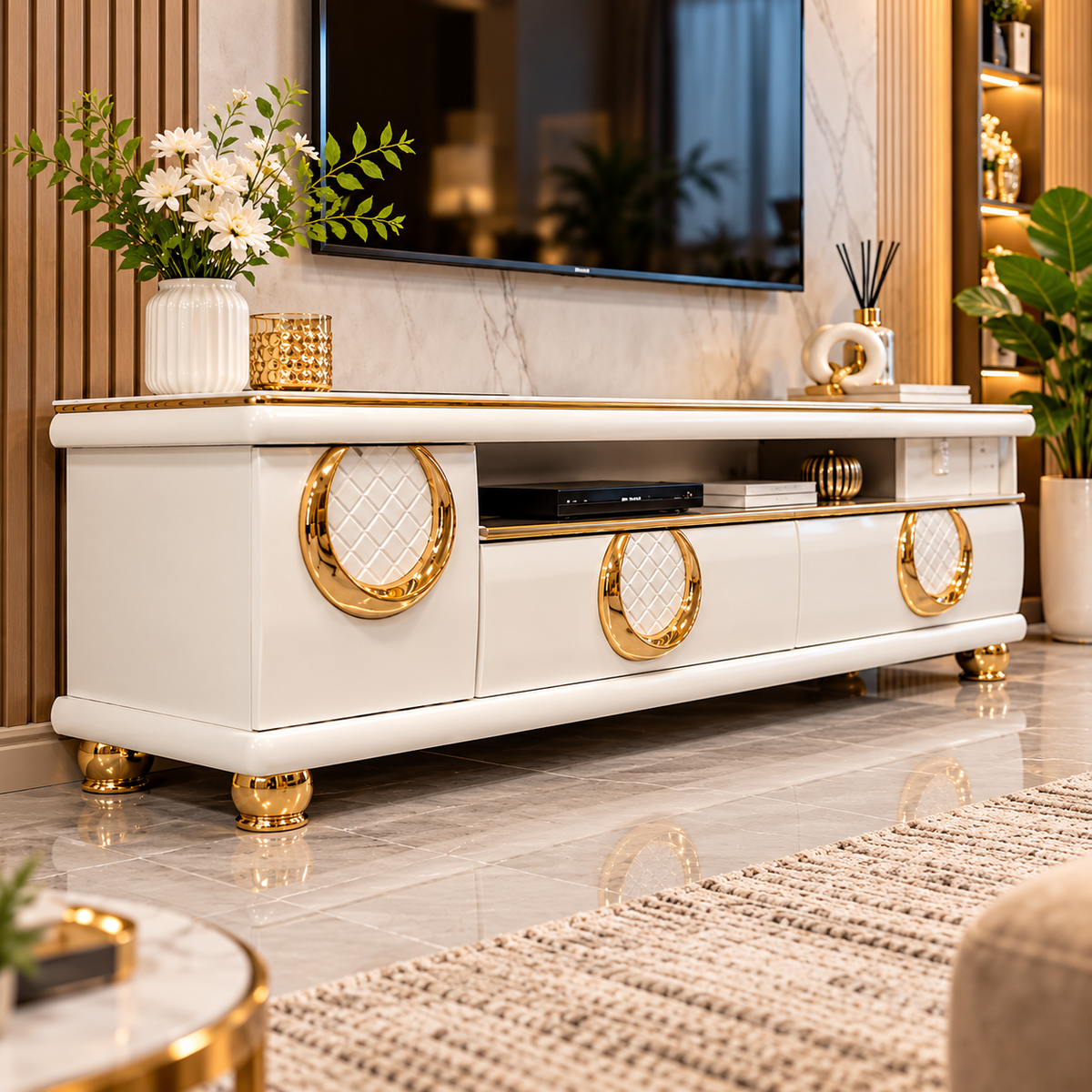 Glass Top TV Stand with Drawers TV Stand Entertainment Centers & TV Stands