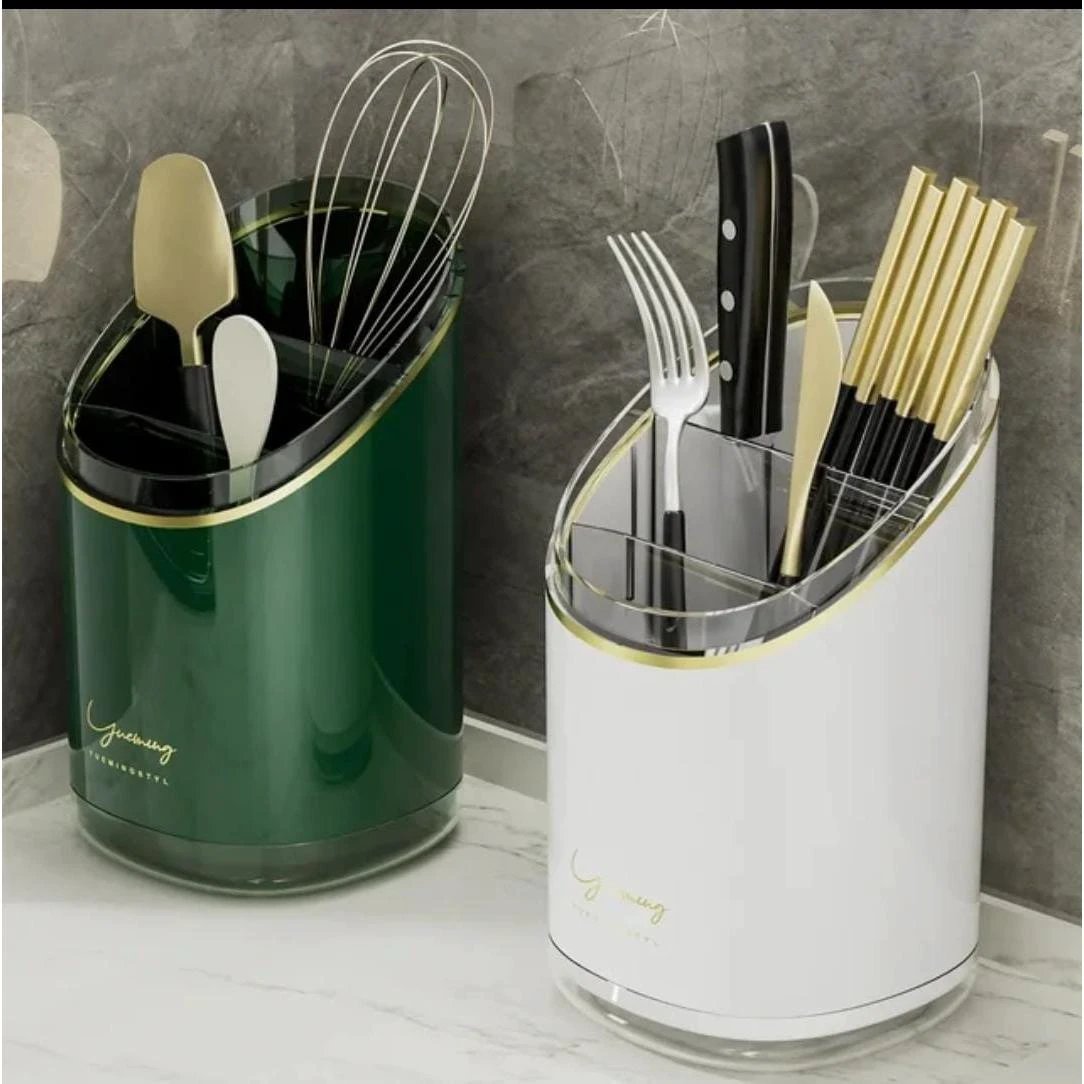 Luxury Acrylic Cutlery Organizer/Holder | 11.5x20cm - Green & White Kitchen Storage Kitchen Utensil Holders
