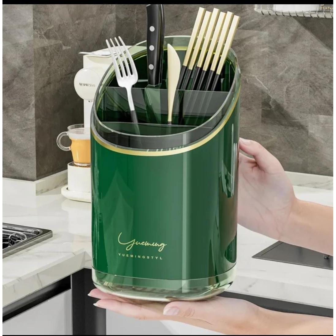Luxury Acrylic Cutlery Organizer/Holder | 11.5x20cm - Green & White