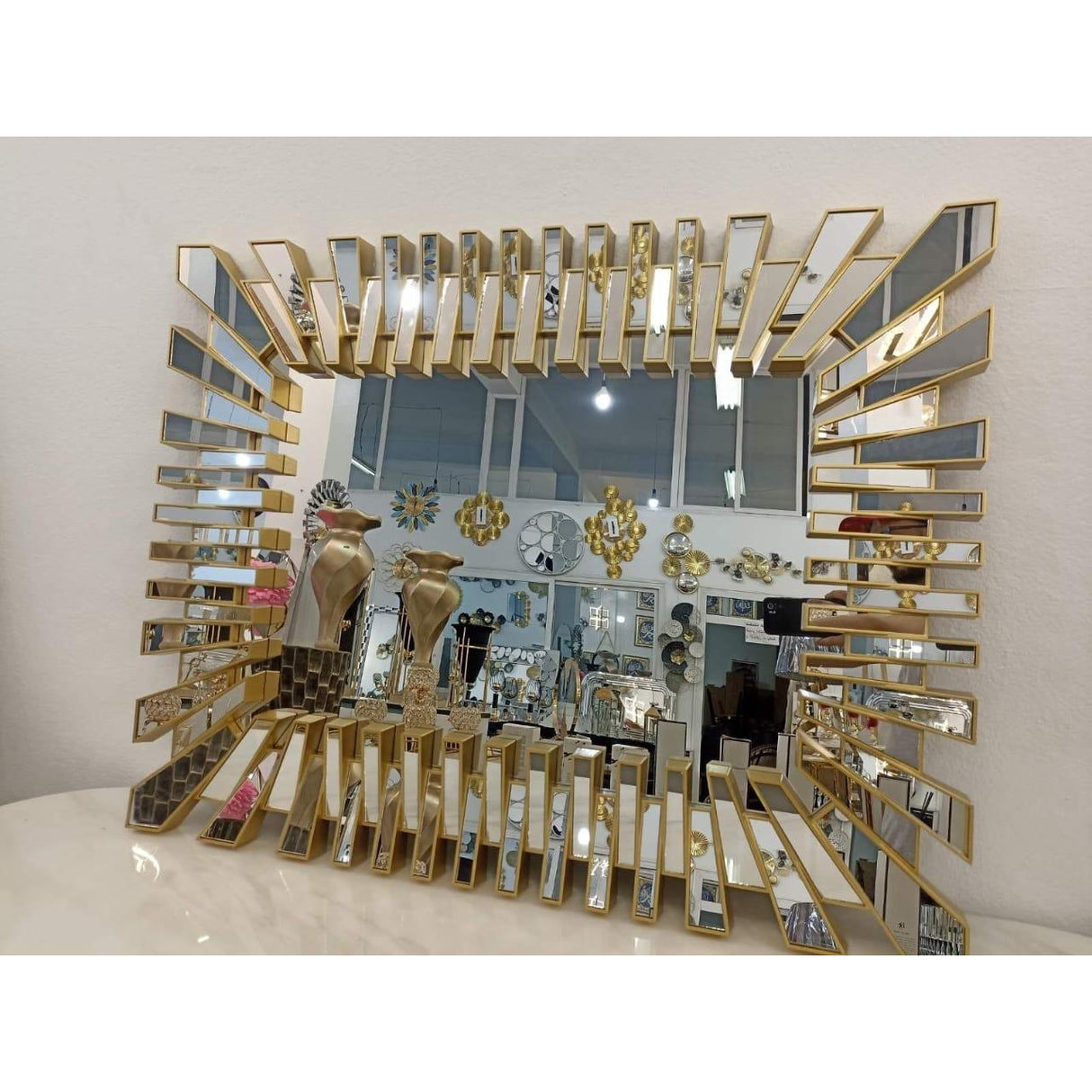 Luxury Decorative Wall Mirror Gold Finish 74x57cm for Living Room or Bathroom