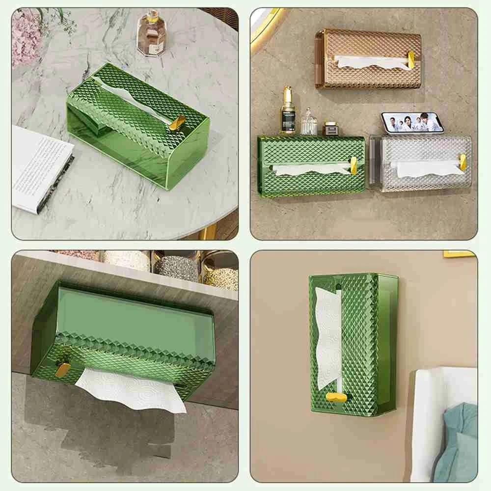 Luxury Diamond Acrylic Tissue Box | Wall Mounted & Tabletop Bathroom Essentials Facial Tissue Holders