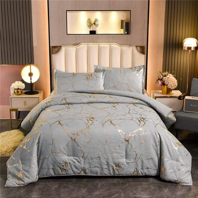 Luxury Gold Marble Texture Foil Style Duvet Cover Set