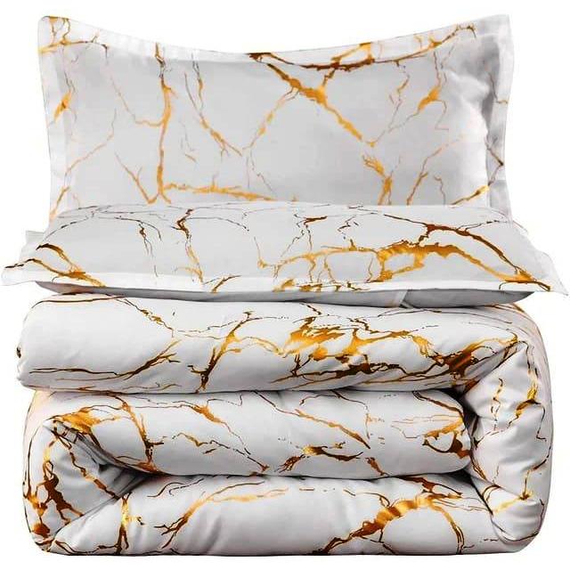 Luxury Gold Marble Texture Foil Style Duvet Cover Set | 6x6 & 6x7 Sizes | High Quality Fabric | Includes Bedsheet & 2 Pillowcases