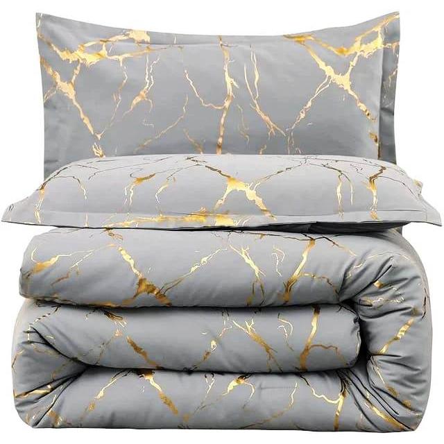 Luxury Gold Marble Texture Foil Style Duvet Cover Set | 6x6 & 6x7 Sizes | High Quality Fabric | Includes Bedsheet & 2 Pillowcases