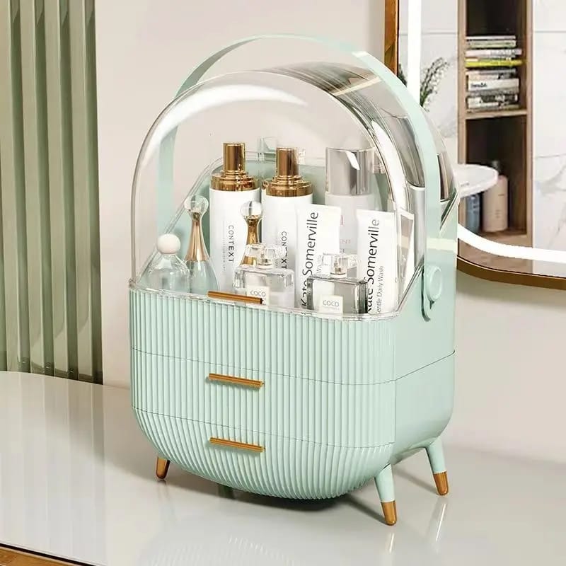 Luxury Large Capacity Cosmetic Storage Box Fashion Acrylic Makeup & Jewelry Organizer with Transparent Window Portable 35L Vanity Organizer (White, Blue, Green)