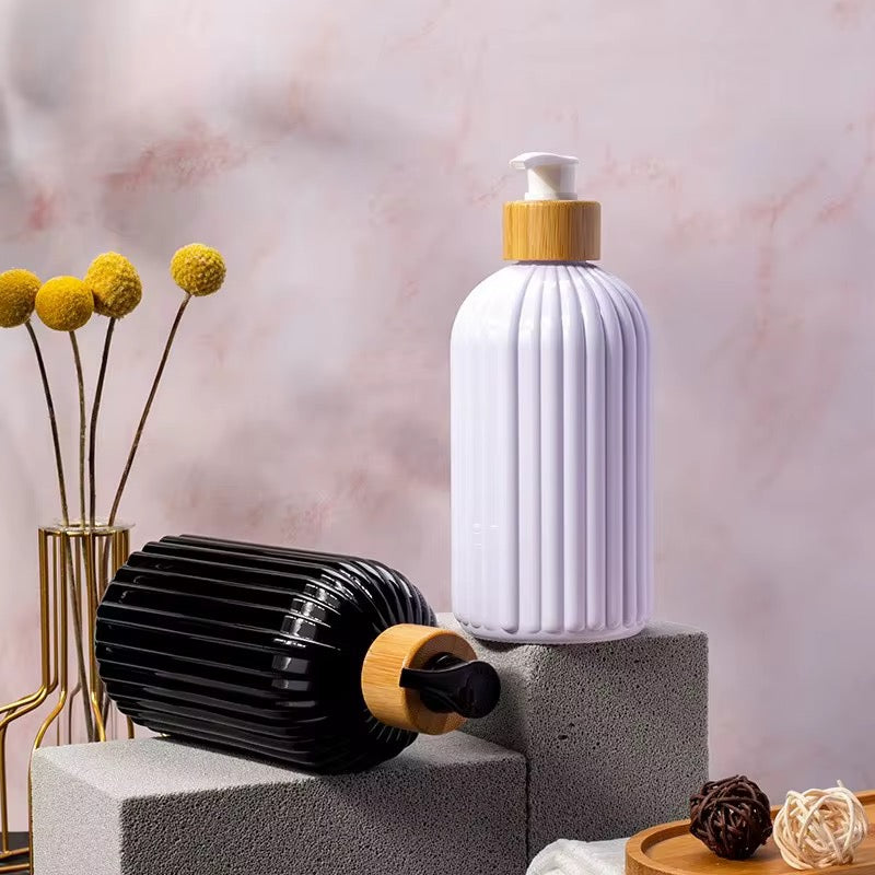 Luxury Matte Striped Ceramic Lotion Dispenser Bottle – 500ml | Black & White | Premium Bathroom Accessory